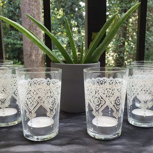 ZODAX Mazagran Votives Tealight Candle Holders Etched Glass Set/6 NWT New